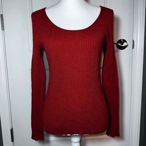 Banana Republic Ribbed Knit Scoop Neck Top Rust Red Size M
